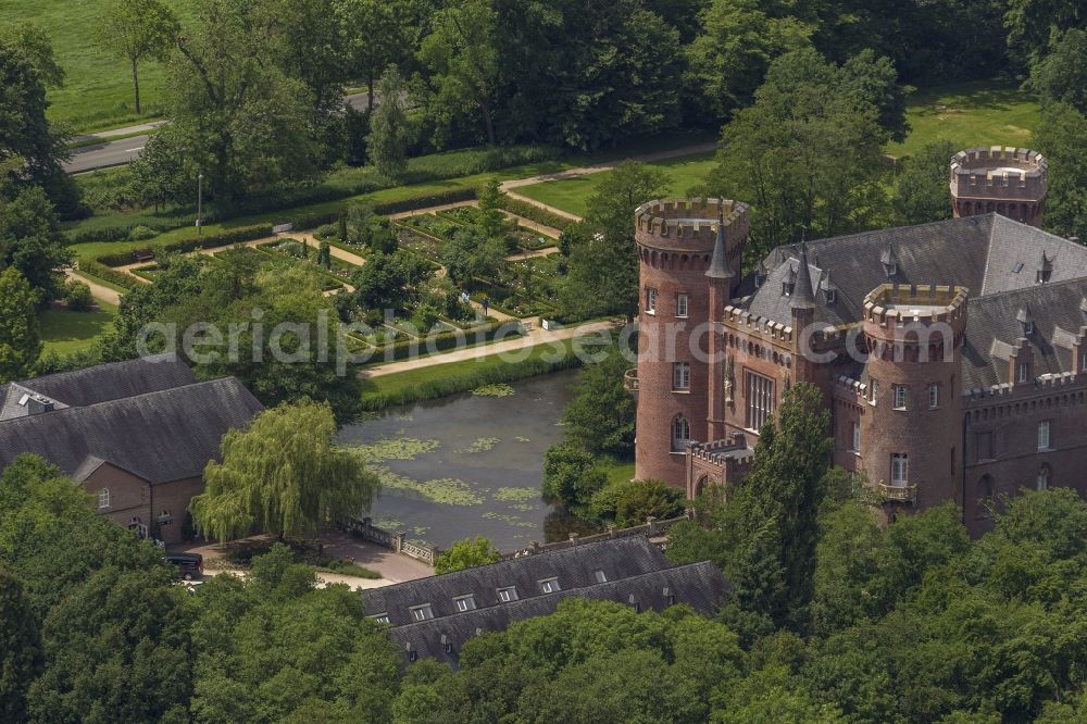 Aerial photograph Bedburg-Hau - 06/09/2012 Bedburg-Hau View of the water tower Moyland in the state of North Rhine-Westphalia. The neo-Gothic monument is home to a museum's extensive collection of modern art of the brothers van der Grinten and is a popular destination on the Lower Rhine