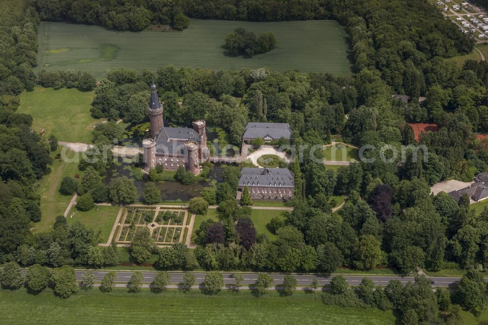 Aerial photograph Bedburg-Hau - 06/09/2012 Bedburg-Hau View of the water tower Moyland in the state of North Rhine-Westphalia. The neo-Gothic monument is home to a museum's extensive collection of modern art of the brothers van der Grinten and is a popular destination on the Lower Rhine