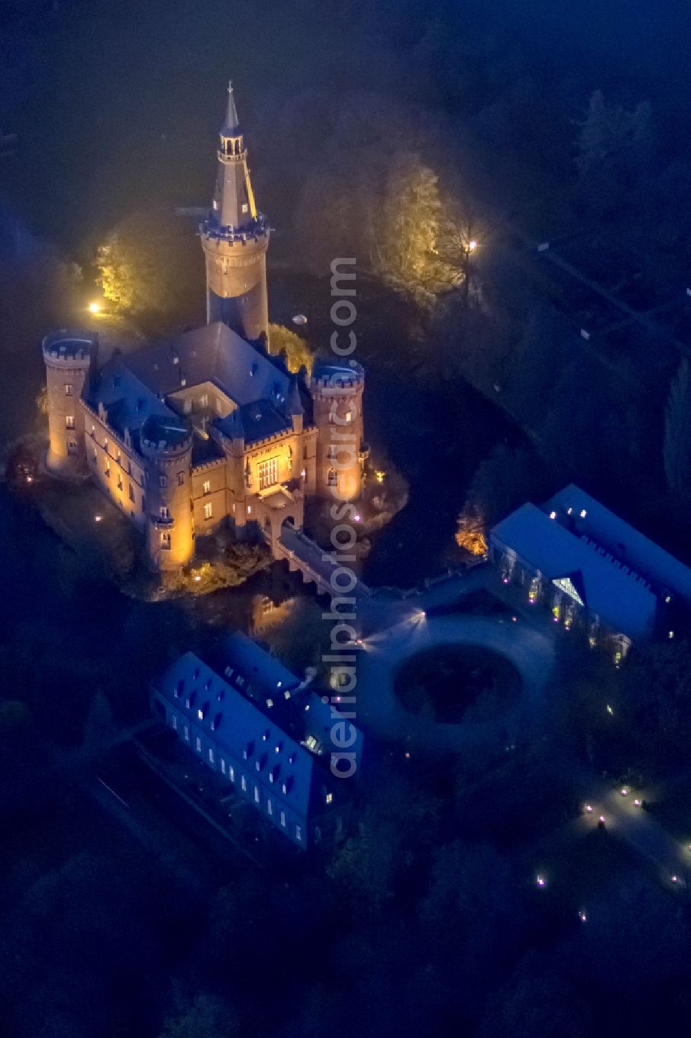 Aerial image Bedburg-Hau - 06/09/2012 Bedburg-Hau View of the water tower Moyland in the state of North Rhine-Westphalia. The neo-Gothic monument is home to a museum's extensive collection of modern art of the brothers van der Grinten and is a popular destination on the Lower Rhine