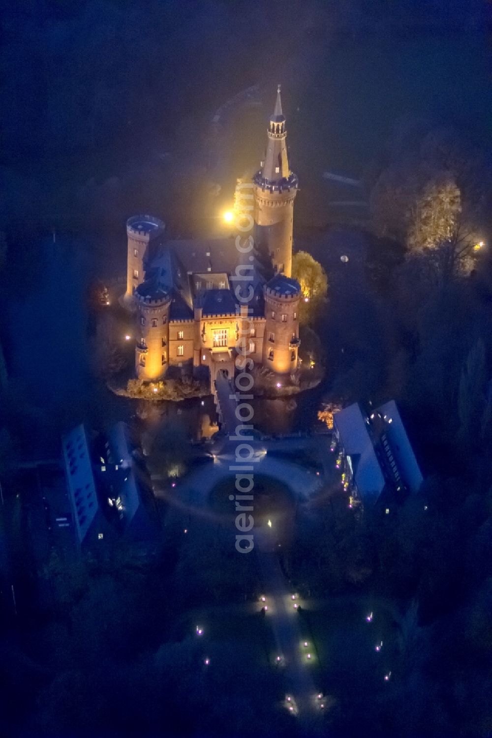 Aerial photograph Bedburg-Hau - 06/09/2012 Bedburg-Hau View of the water tower Moyland in the state of North Rhine-Westphalia. The neo-Gothic monument is home to a museum's extensive collection of modern art of the brothers van der Grinten and is a popular destination on the Lower Rhine