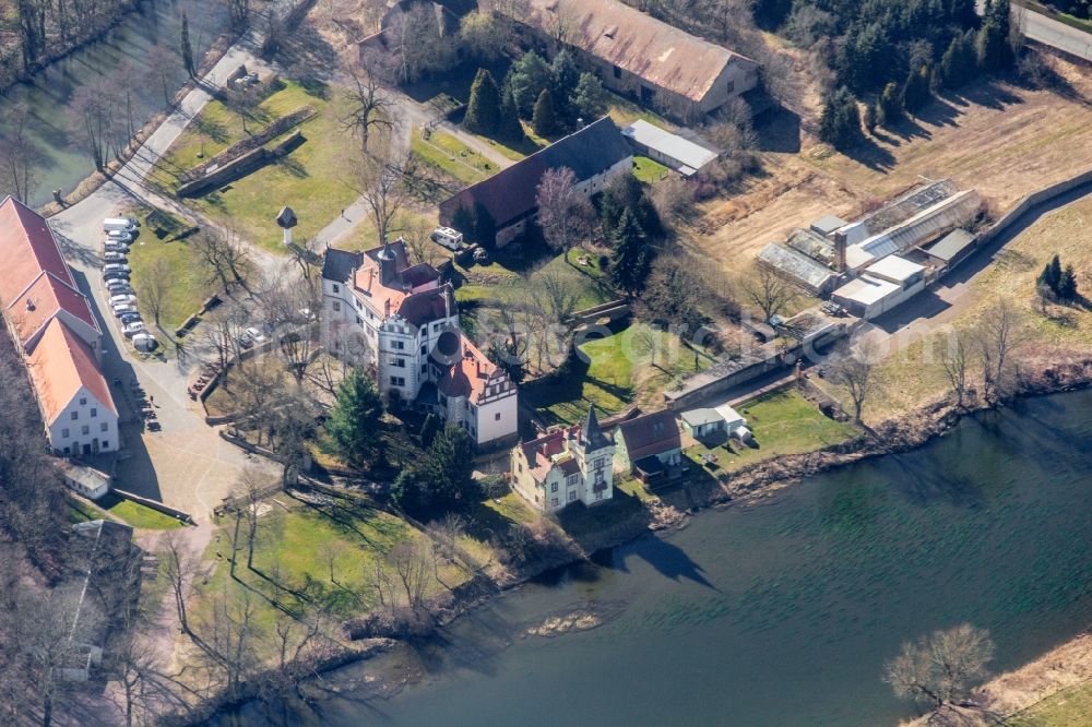 Aerial image Colditz - Building and castle park systems of water castle Podelwitz in Colditz in the state Saxony, Germany