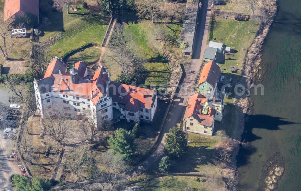 Colditz from above - Building and castle park systems of water castle Podelwitz in Colditz in the state Saxony, Germany