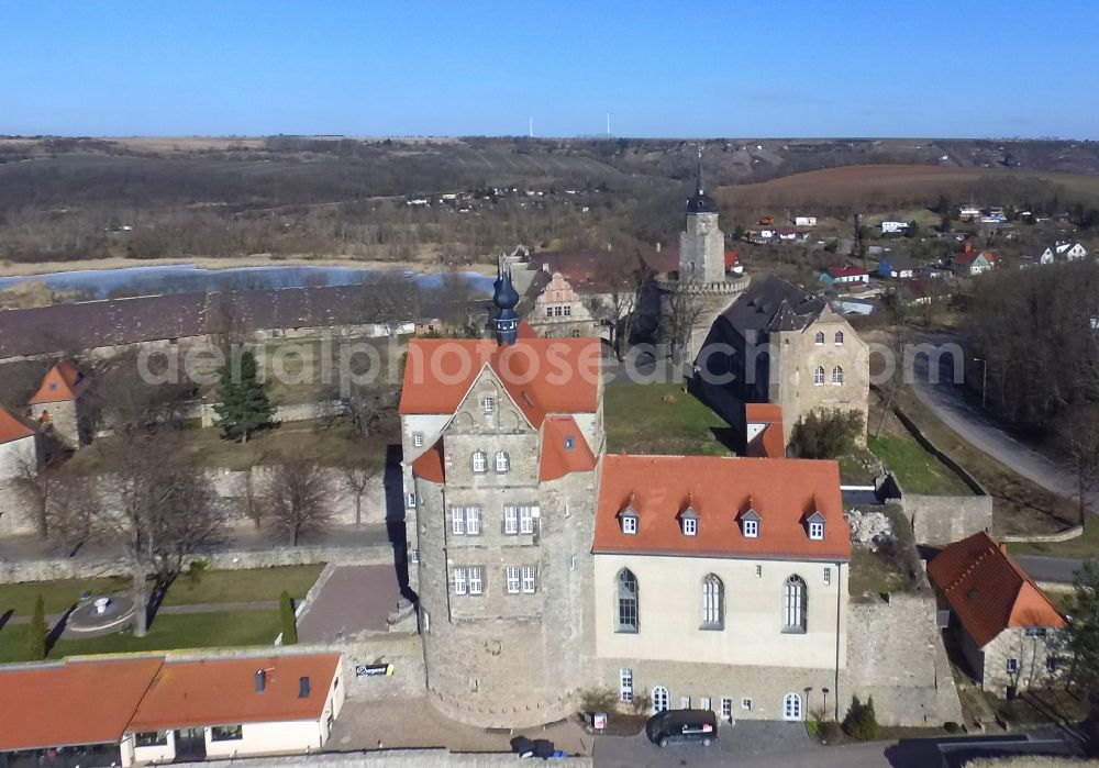 Seeburg from above - Building and castle park systems of water castle on Vietzbach in Seeburg in the state Saxony-Anhalt, Germany