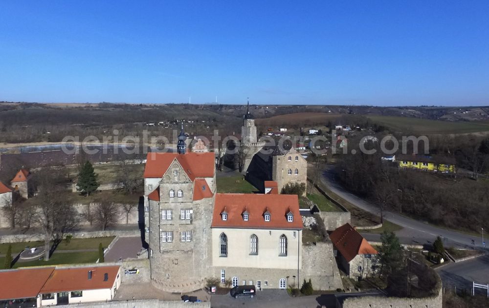 Seeburg from above - Building and castle park systems of water castle on Vietzbach in Seeburg in the state Saxony-Anhalt, Germany