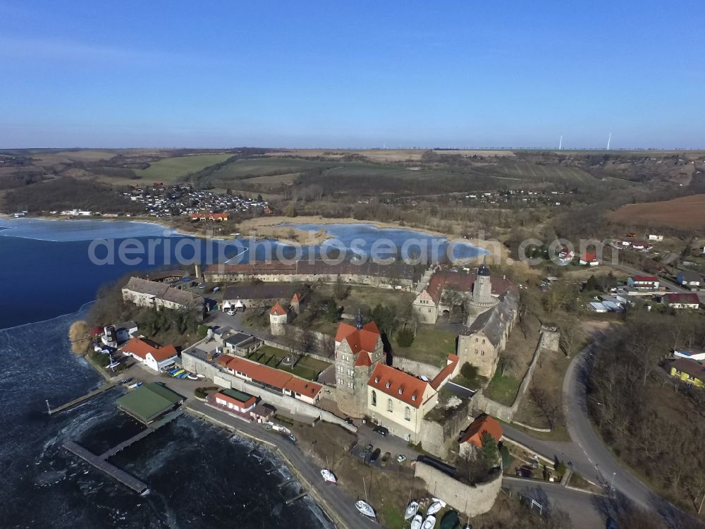 Seeburg from above - Building and castle park systems of water castle on Vietzbach in Seeburg in the state Saxony-Anhalt, Germany