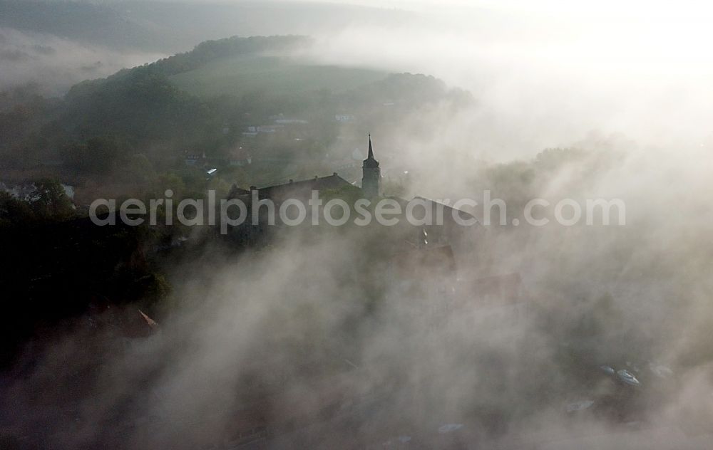 Seeburg from above - Building and castle park systems of water castle on Vietzbach in Seeburg in the state Saxony-Anhalt, Germany