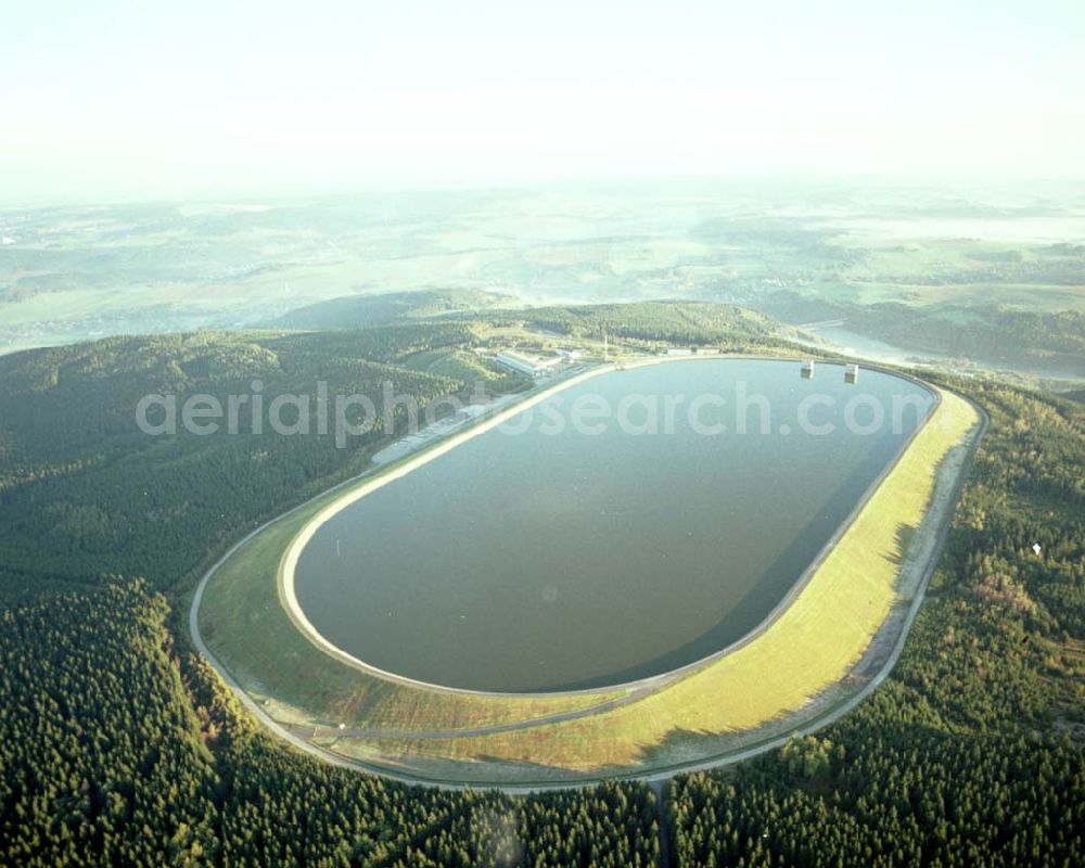 Schlettau from above - 01.10.2002 Wasserspeicher auf dem Scheibenberg bei Schlettau im Erzgeb.