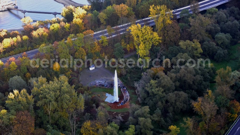 Aerial image Andernach - Water - fountain in the Geysir of Namedyer Werth in Andernach in the state Rhineland-Palatinate, Germany