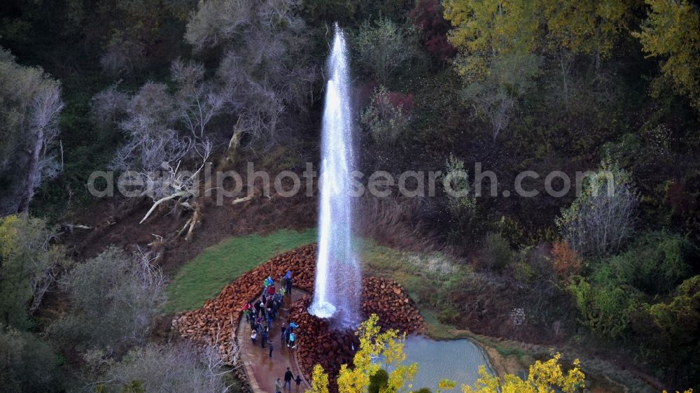 Aerial photograph Andernach - Water - fountain in the Geysir of Namedyer Werth in Andernach in the state Rhineland-Palatinate, Germany