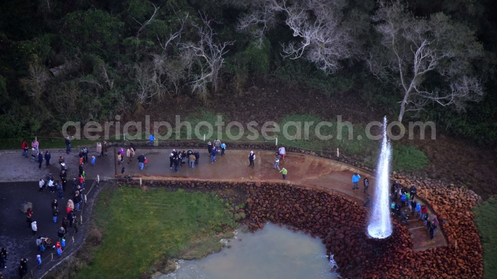 Andernach from the bird's eye view: Water - fountain in the Geysir of Namedyer Werth in Andernach in the state Rhineland-Palatinate, Germany