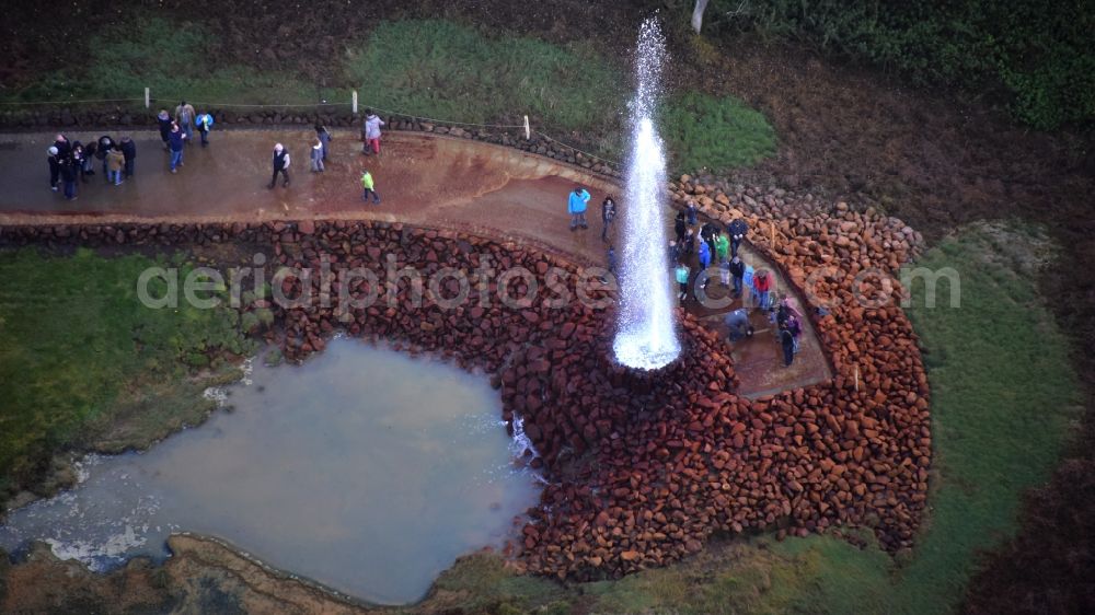 Aerial image Andernach - Water - fountain in the Geysir of Namedyer Werth in Andernach in the state Rhineland-Palatinate, Germany