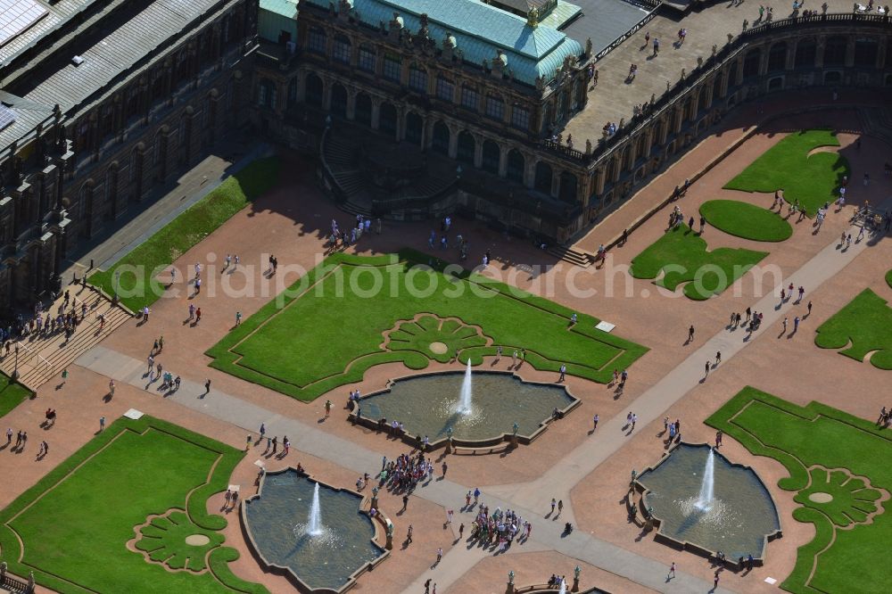 Aerial photograph Dresden - View over the inner yard of Zwinger, a landmark of Dresden and one of the most important complete artworks in Germany, built in Baroque style