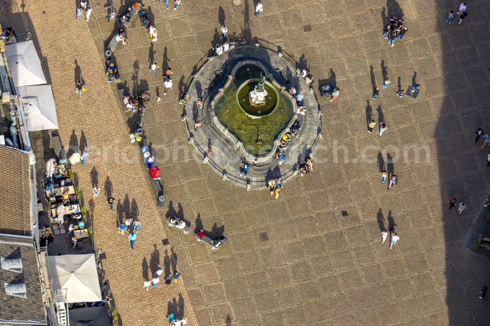 Aerial image Aachen - Water - fountain on street Markt in Aachen in the state North Rhine-Westphalia, Germany