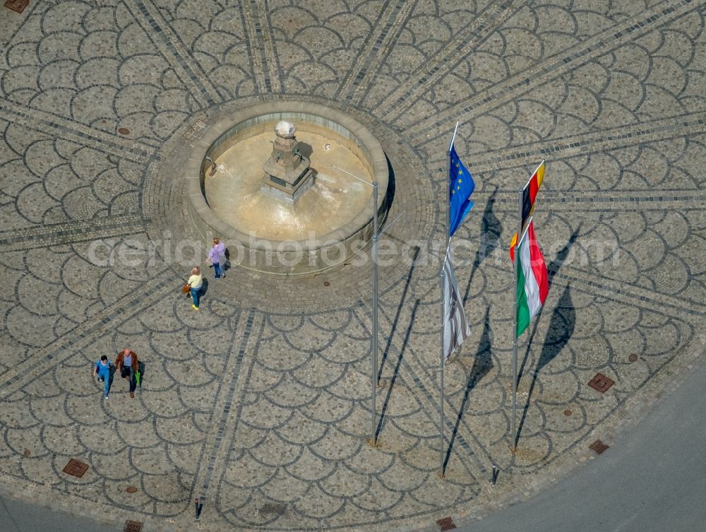 Aerial image Brilon - Water - fountain in the market place in Brilon in the state North Rhine-Westphalia, Germany