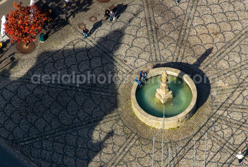 Aerial image Brilon - Water - fountain of the place Am Markt in Brilon in the state North Rhine-Westphalia