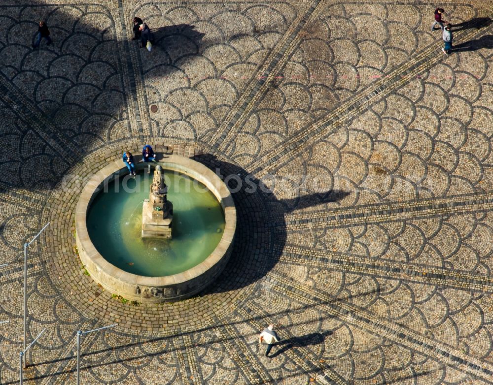 Brilon from above - Water - fountain of the place Am Markt in Brilon in the state North Rhine-Westphalia