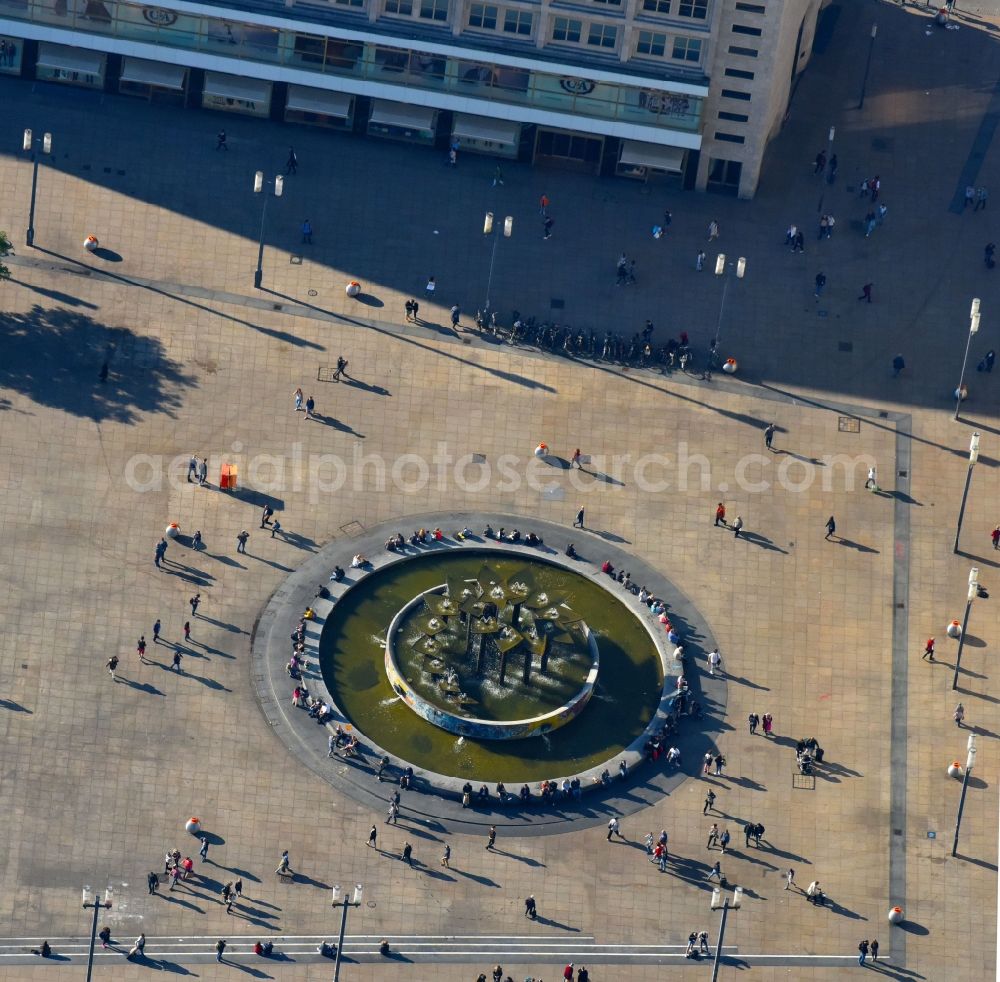 Berlin from the bird's eye view: Water fountains well of the friendship between nations on the Alexander's place in Berlin, Germany