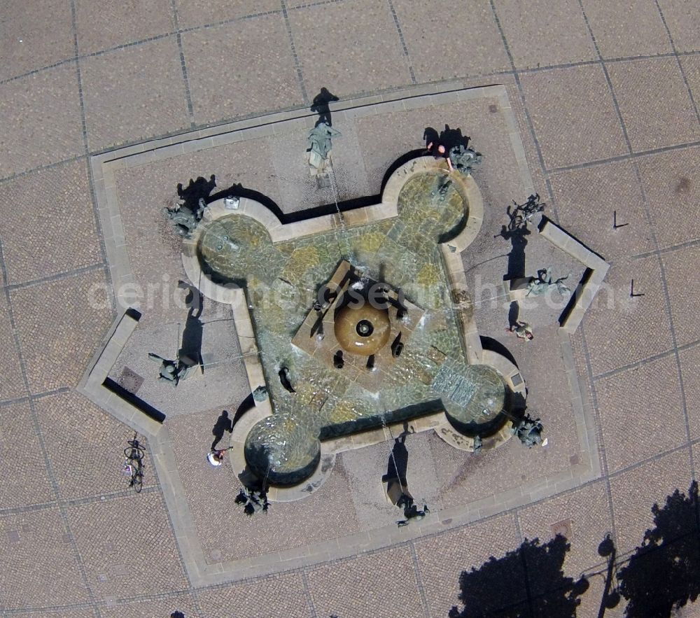 Halle / Saale from above - Fountains on Hallmarkt of Halle (Saale) in Saxony-Anhalt