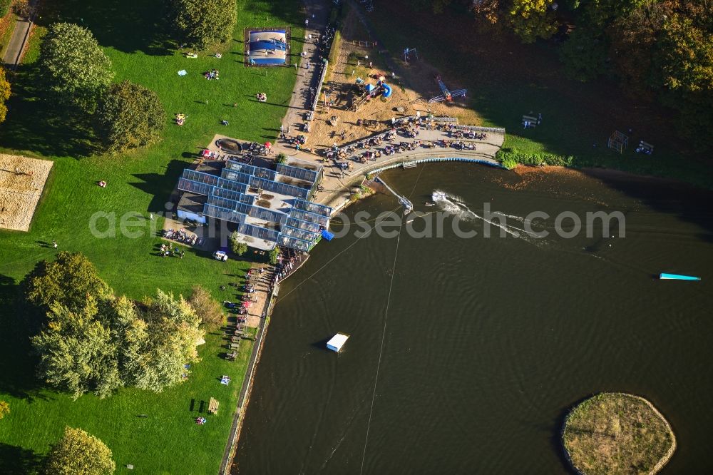 Duisburg from above - Water sports facility on the shores of Lake Margaret in Duisburg in North Rhine-Westphalia