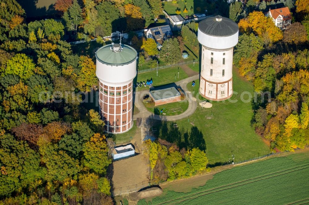 Aerial image Hamm - View of the water towers on the Hellweg in the district of Berge in Hamm in the state of North Rhine-Westphalia