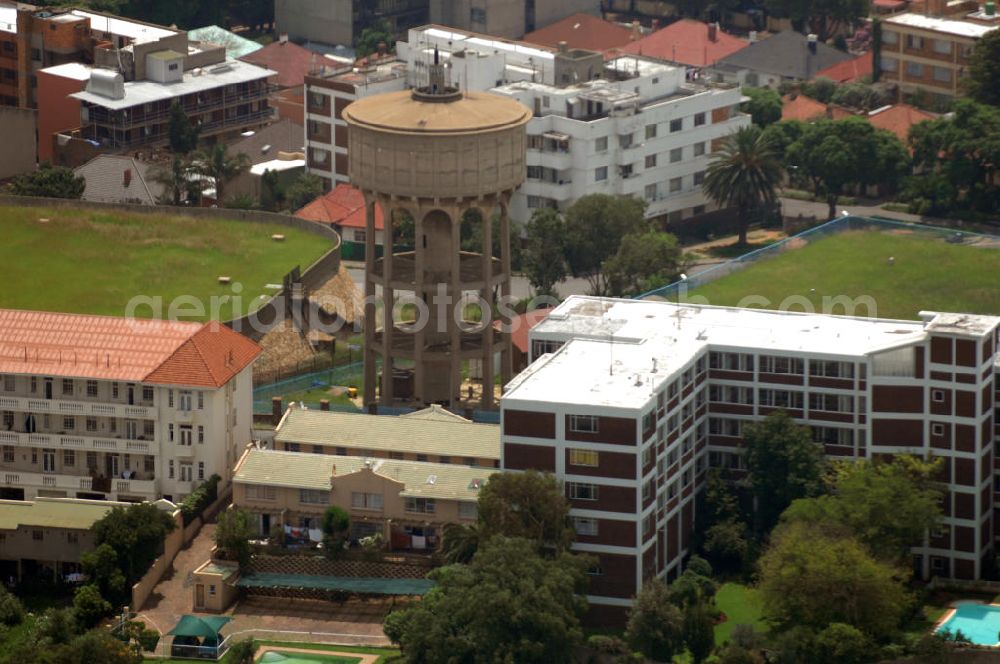 Johannesburg from above - Water Tower and viewpoint at the highest point in the Highlands suburb of Johannesburg. The viewpoint offers a particularly good overview of the mines in the southern part of town