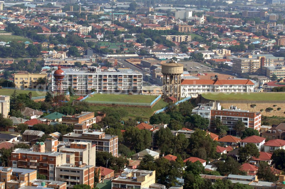 Johannesburg from above - Water Tower and viewpoint at the highest point in the Highlands suburb of Johannesburg. The viewpoint offers a particularly good overview of the mines in the southern part of town