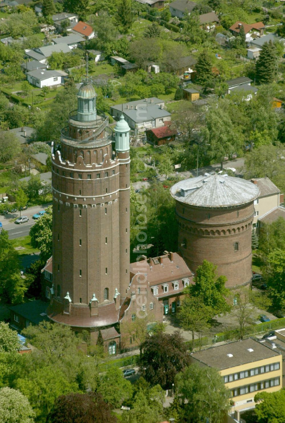 Aerial image Berlin - Blick auf den Wasserturm im Bezirk Charlottenburg von Berlin.