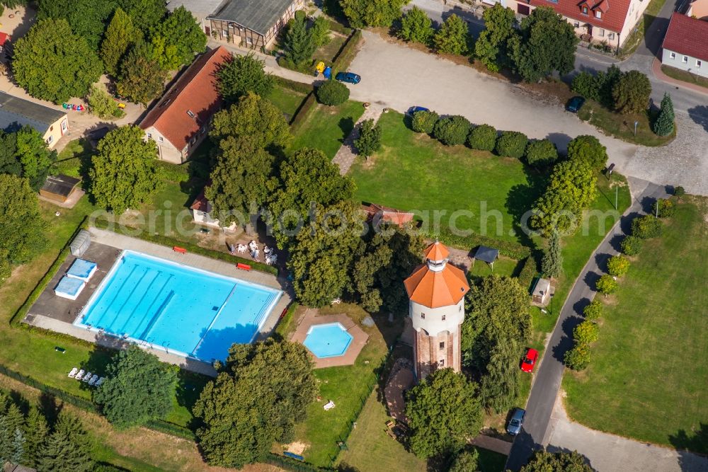 Aerial image Niemegk - Water tower and public swimming pool in Niemegk, Brandenburg