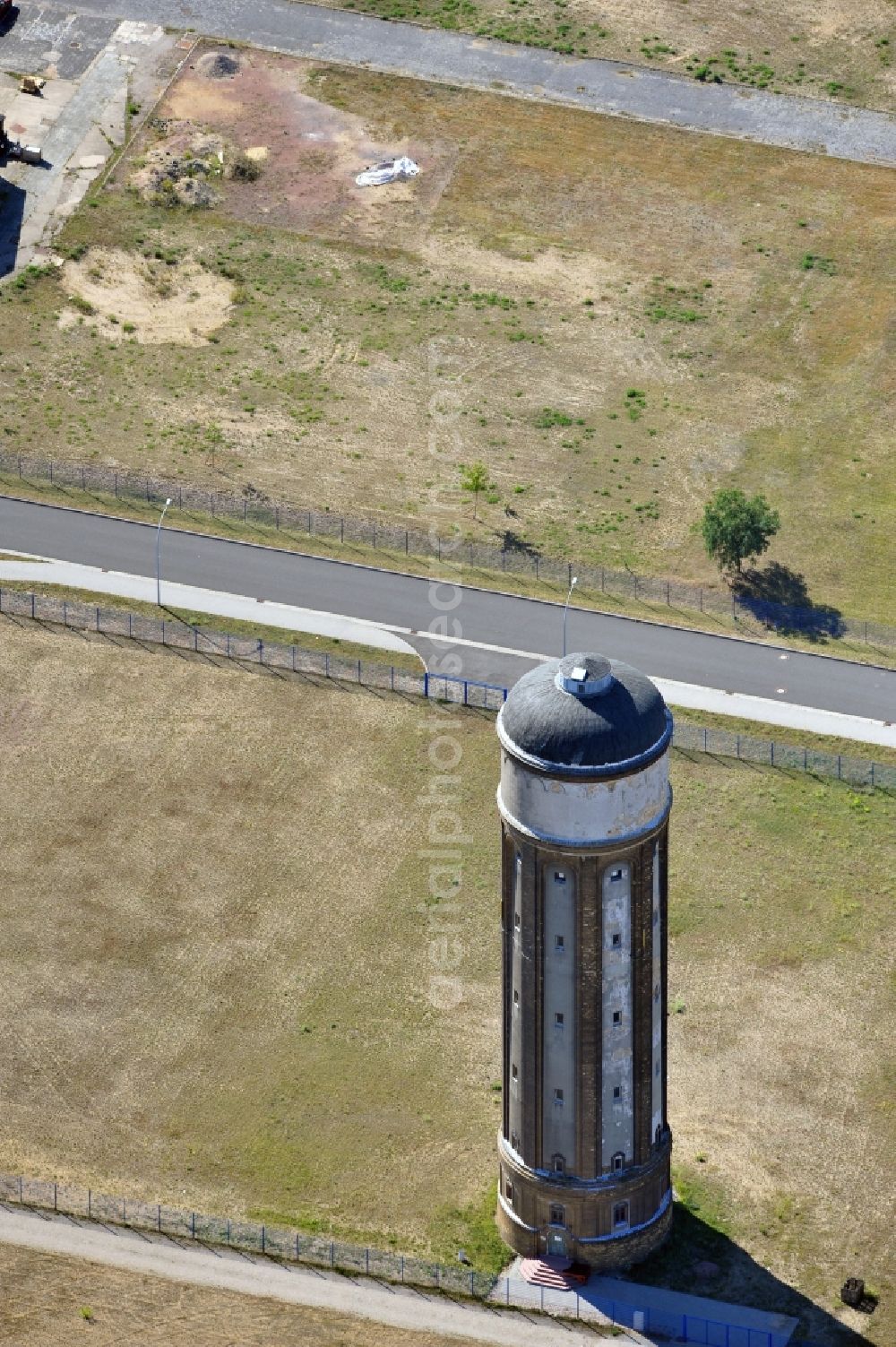 Wolfen from the bird's eye view: Water tower on the site of the former Wolfen film factory in the state of Saxony-Anhalt