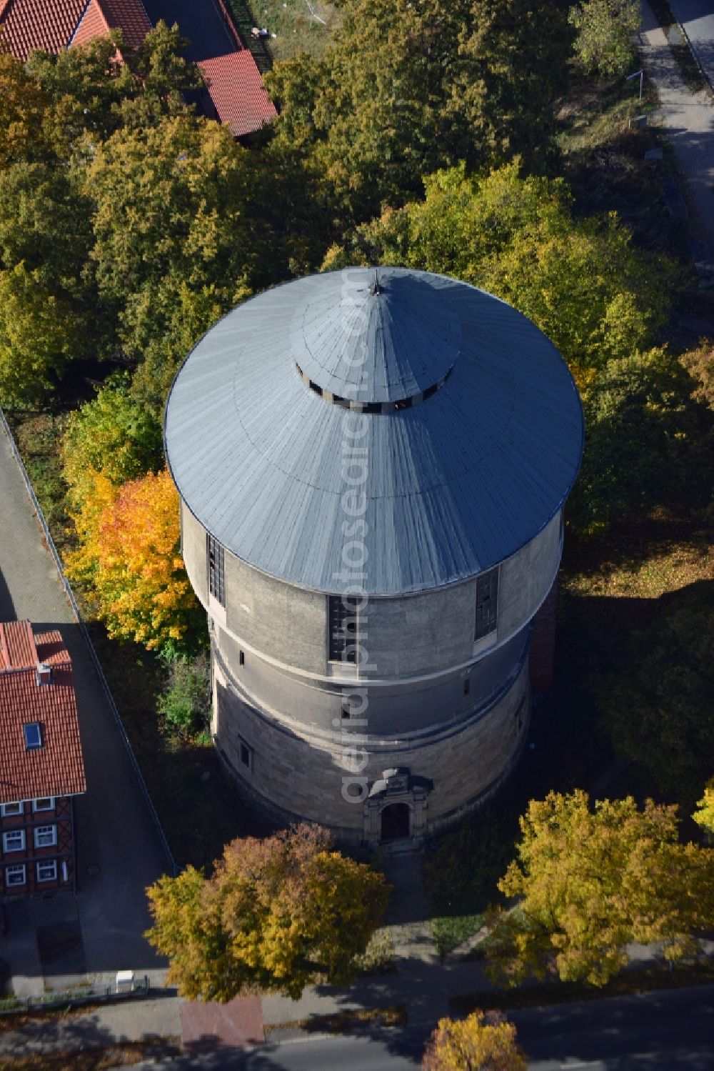 Halberstadt from above - View of the water tower in Halberstadt in the state Saxony-Anhalt