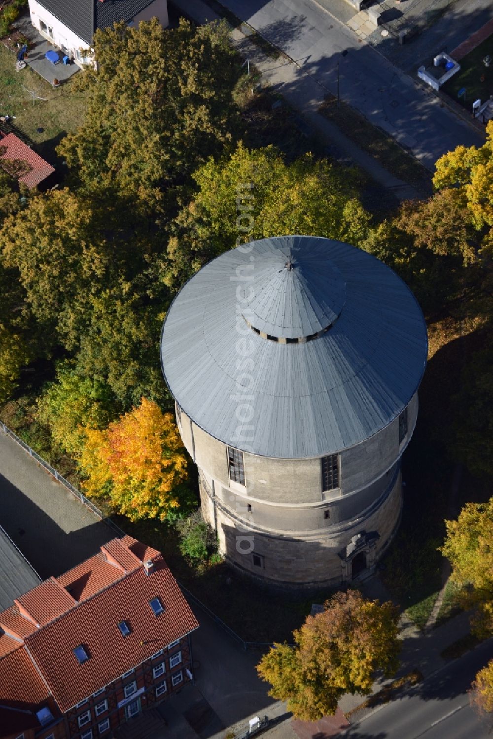 Halberstadt from above - View of the water tower in Halberstadt in the state Saxony-Anhalt