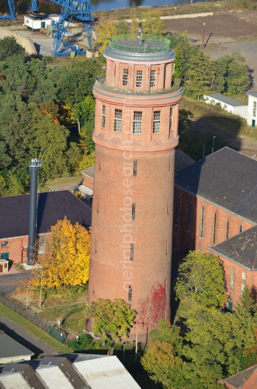 Brandenburg an der Havel from above - View of the landmark of Kirchmöser, the water tower. This building is a protected monument and is today used by the forestry industry as a guard and coordination point