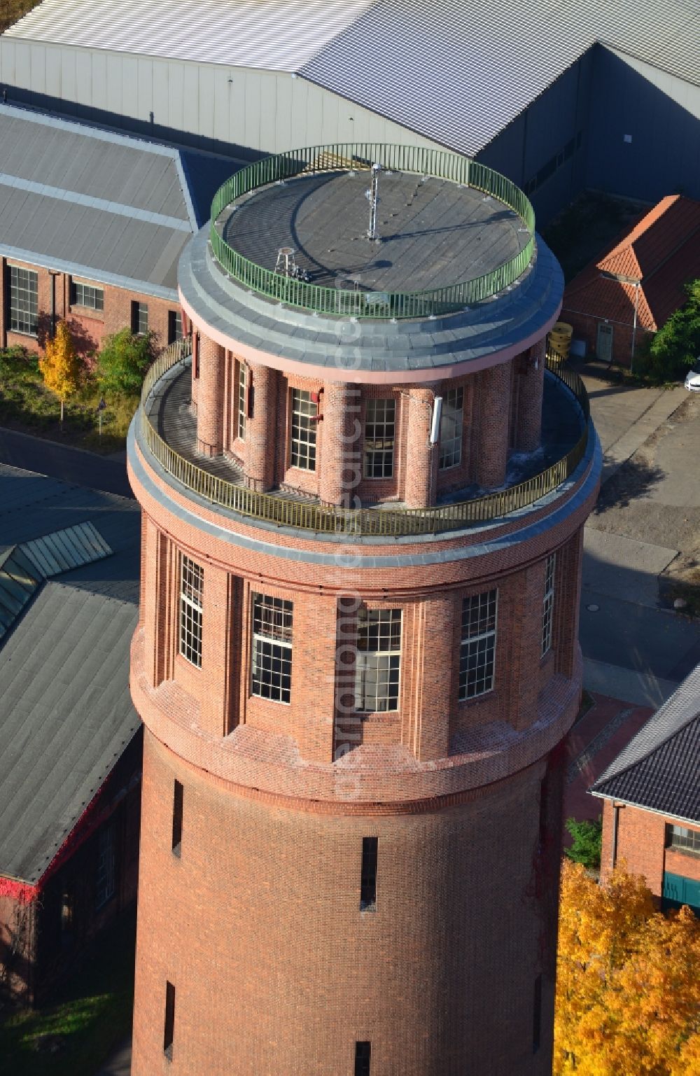 Aerial image Brandenburg an der Havel - View of the landmark of Kirchmöser, the water tower. This building is a protected monument and is today used by the forestry industry as a guard and coordination point