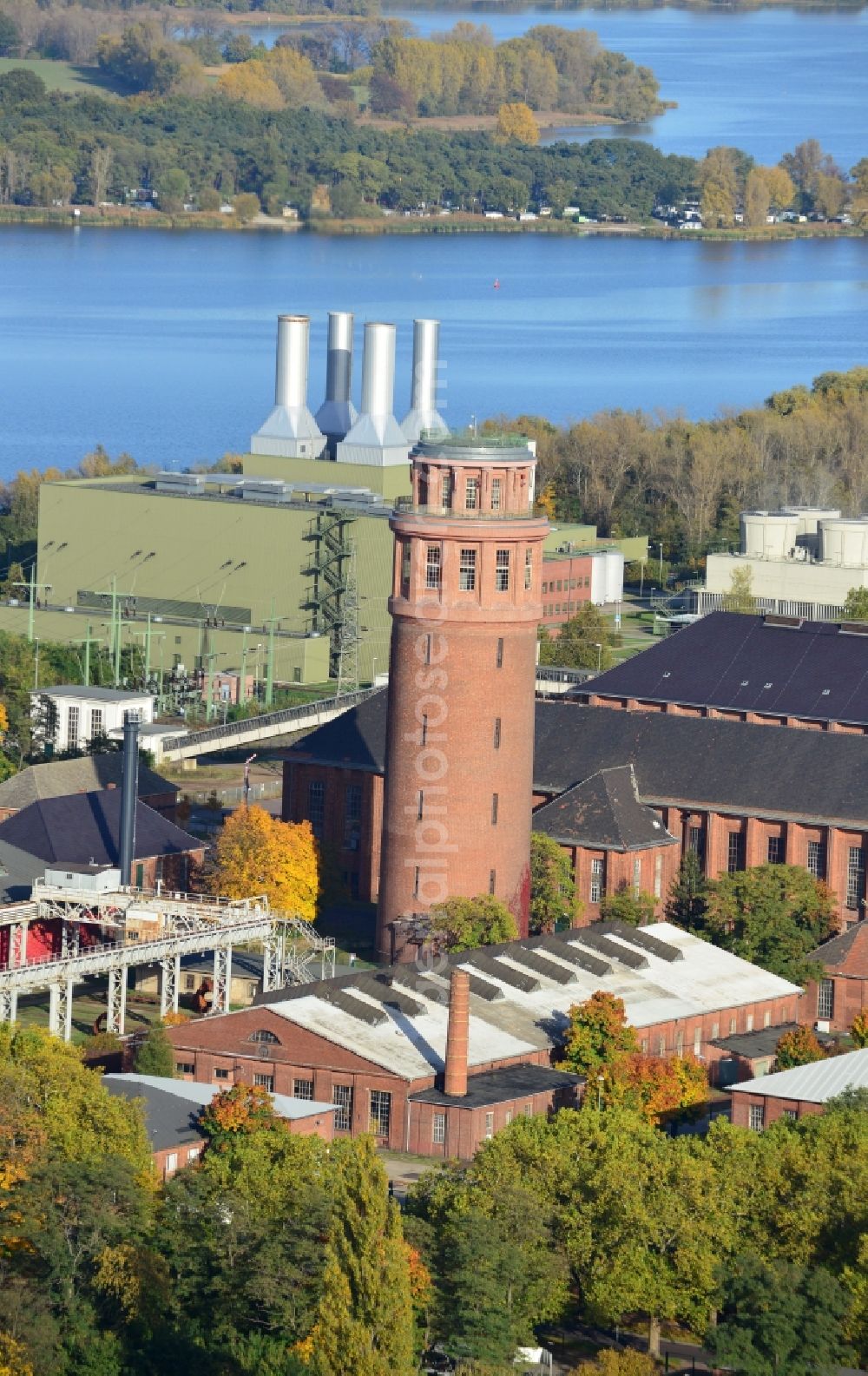 Aerial image Brandenburg an der Havel - View of the landmark of Kirchmöser, the water tower. This building is a protected monument and is today used by the forestry industry as a guard and coordination point