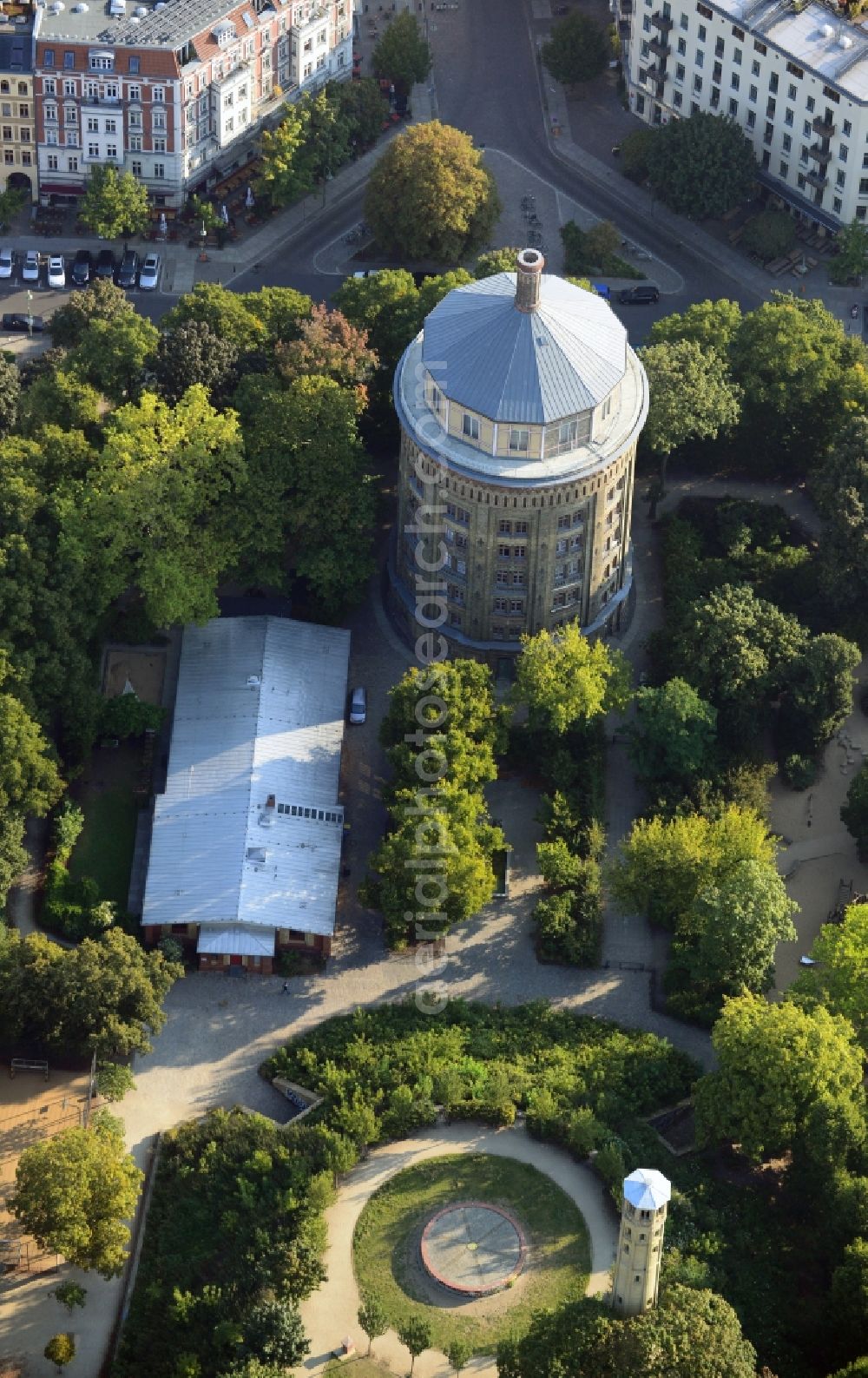 Aerial image Berlin OT Prenzlauer Berg - View of the water tower Prenzlauer Berg in Berlin