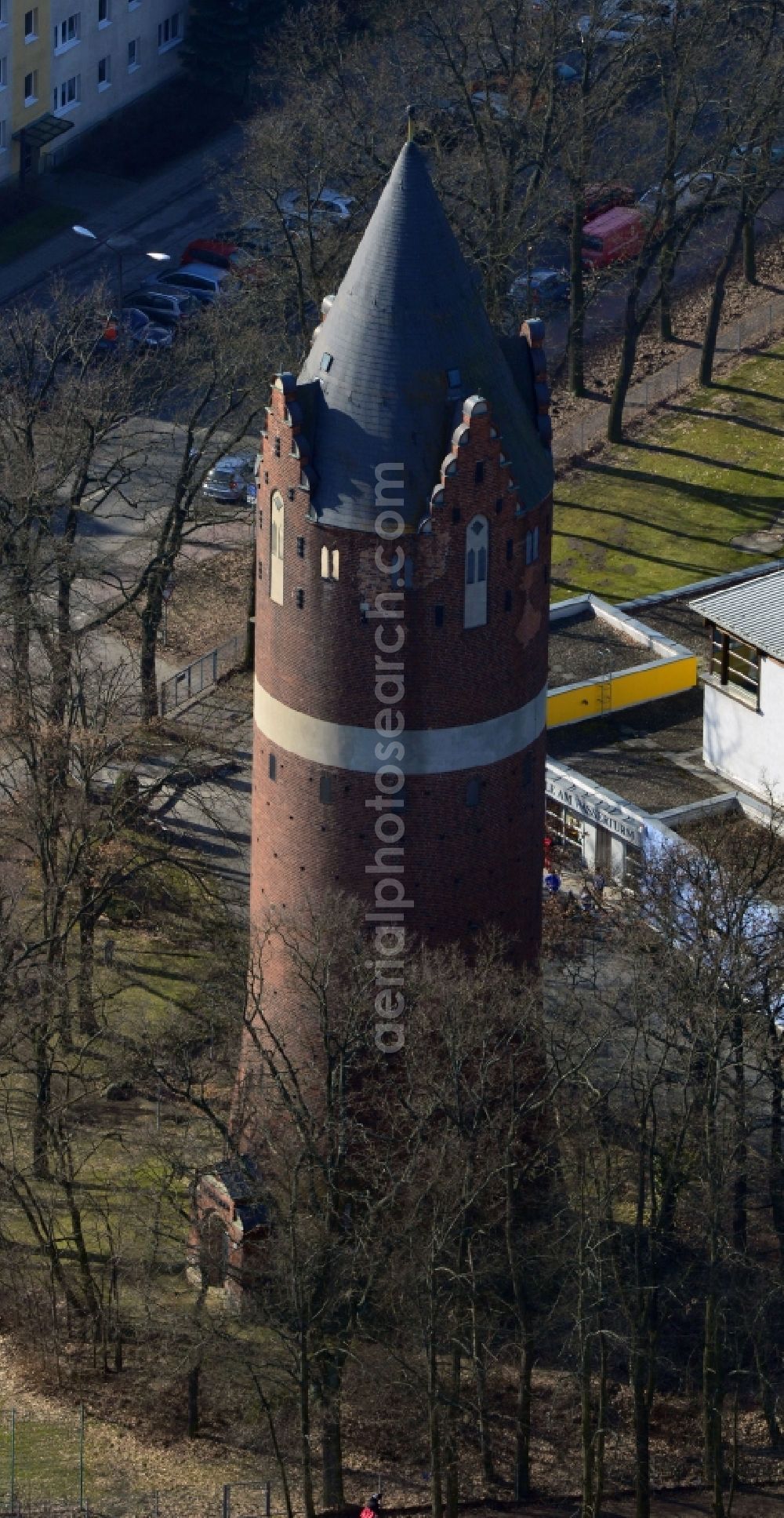 Aerial photograph Bernau - View the water tower of Bernau. The landmarked building was responsible for the pressure exchange in the city's water system