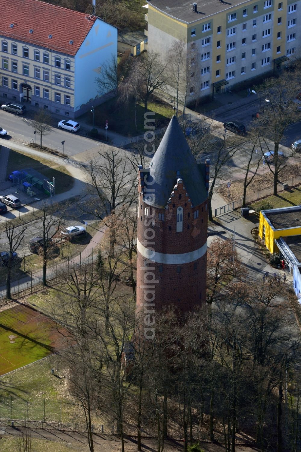 Bernau from the bird's eye view: View the water tower of Bernau. The landmarked building was responsible for the pressure exchange in the city's water system