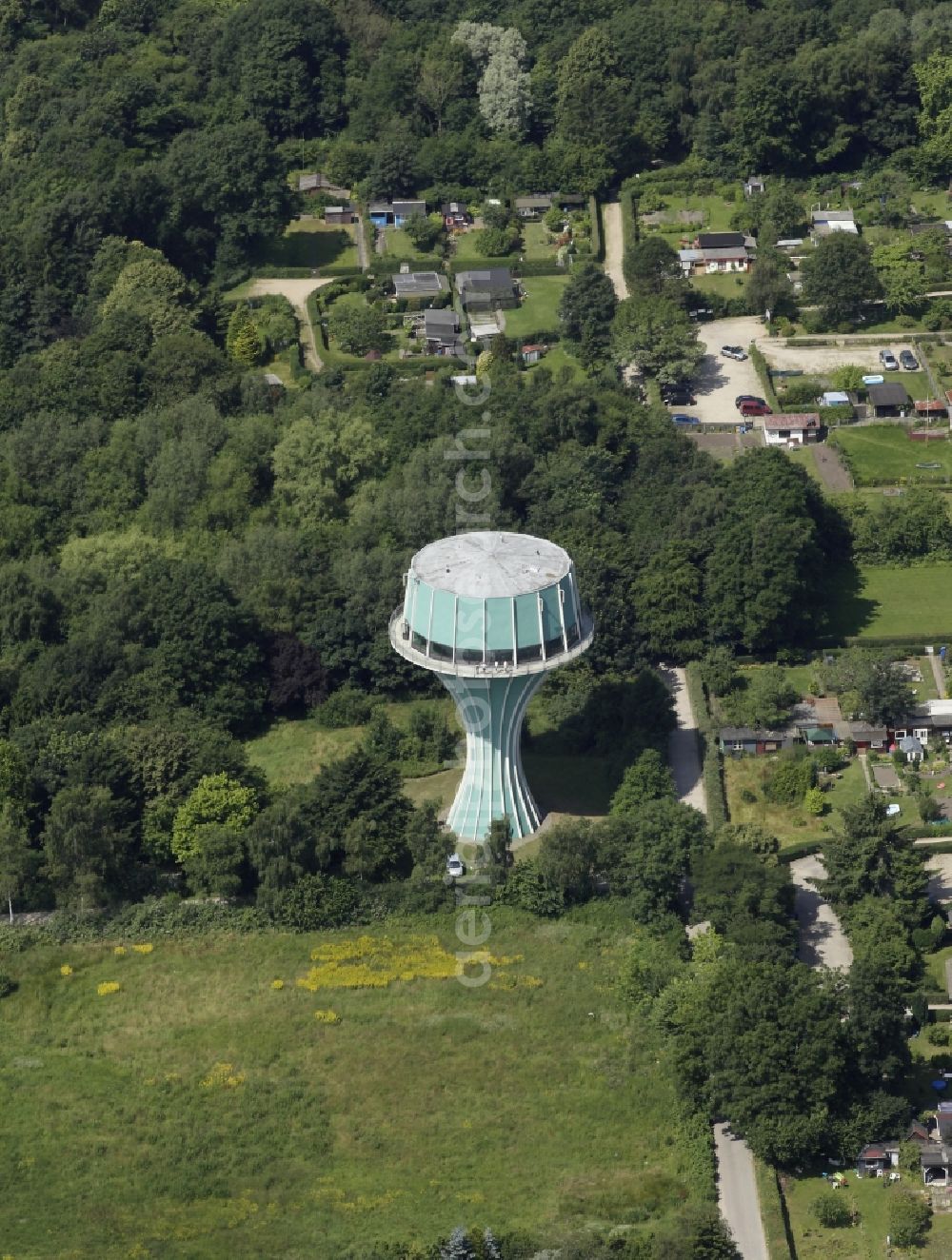 Aerial photograph Flensburg - Water tower in the district Fruerlund in Flensburg in Schleswig-Holstein