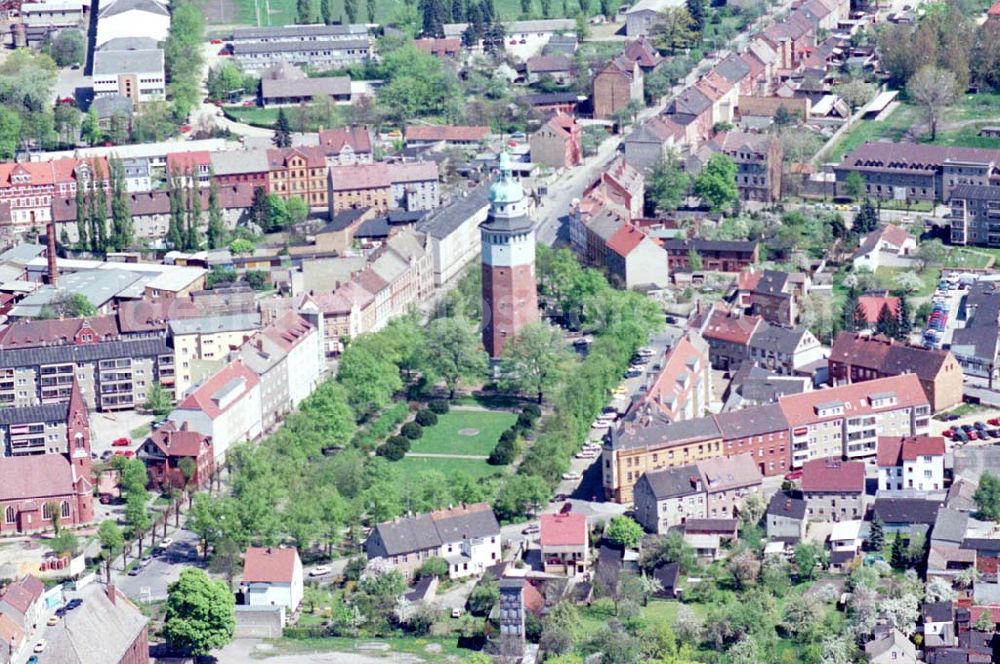 Finsterwalde from above - 04.05.1995 Wasserturm Stadtwerke Finsterwalde