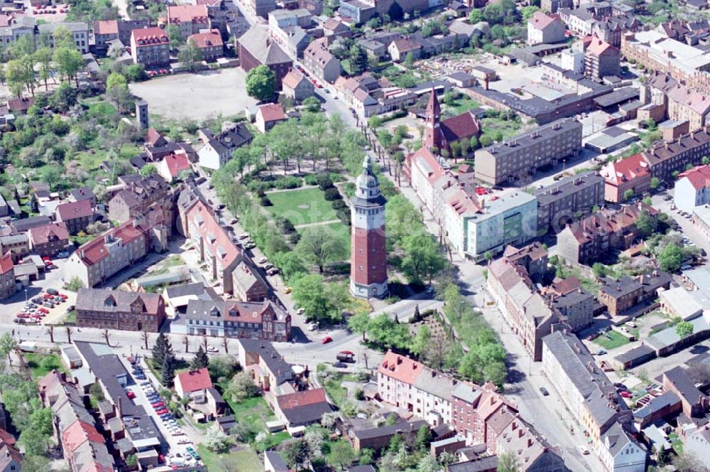 Finsterwalde from above - 04.05.1995 Wasserturm Stadtwerke Finsterwalde