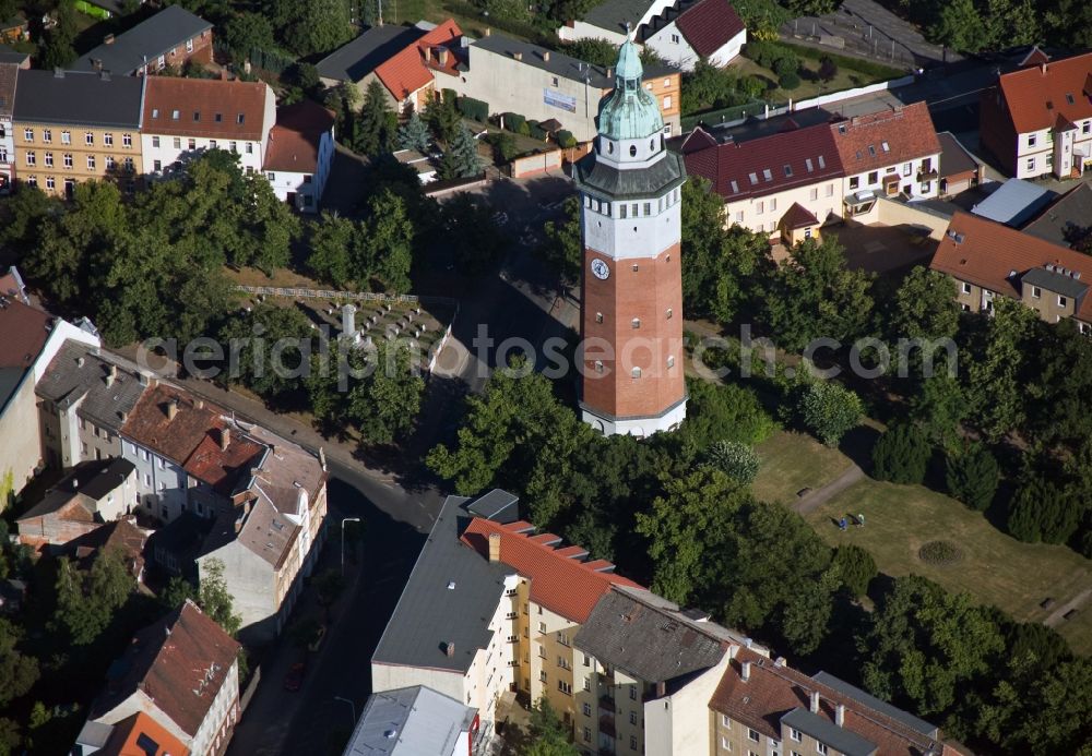 Aerial photograph Finsterwalde - Water tower in the center of Finsterwalde in Brandenburg