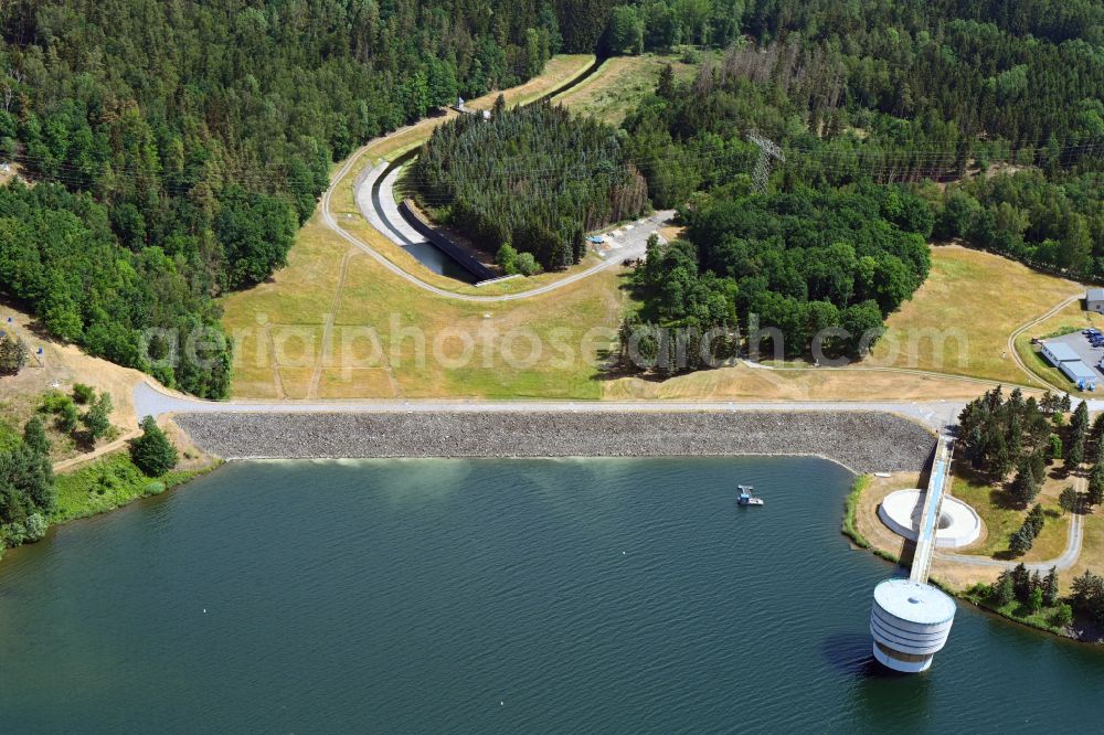 Zeulenroda-Triebes from above - Building of industrial monument water tower in Zeulenroda-Triebes in the state Thuringia