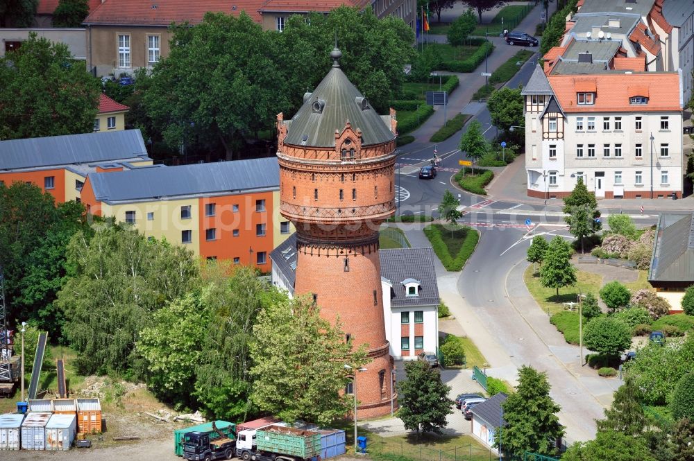 Torgau from the bird's eye view: Built in 1903, 41.1 meters high water tower Torgau in the state Saxony