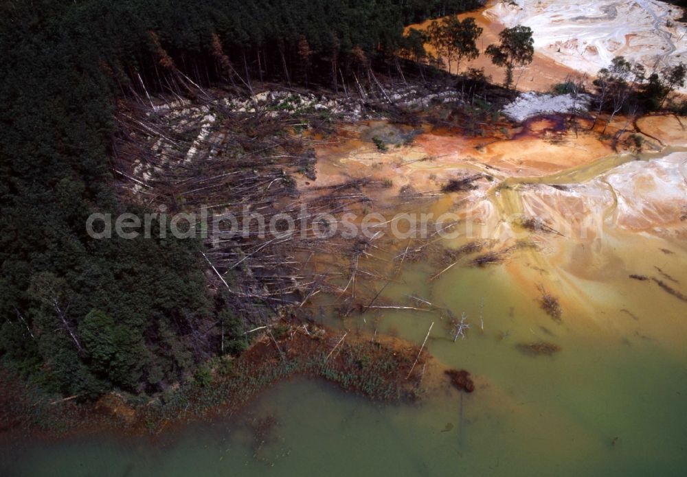 Aerial image Schwarzheide - Water and pollution from the chemical industry, BASF Schwarzheide in Brandenburg. It is in the brown coal mining area of Lausitz