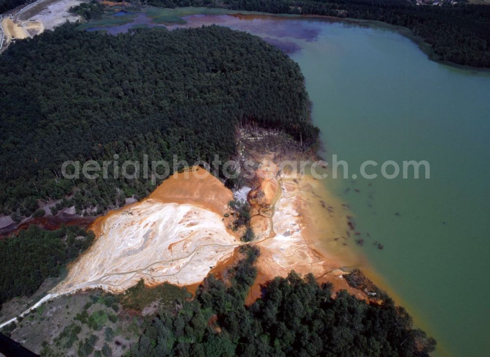 Aerial image Schwarzheide - Water and pollution from the chemical industry, BASF Schwarzheide in Brandenburg. It is in the brown coal mining area of Lausitz