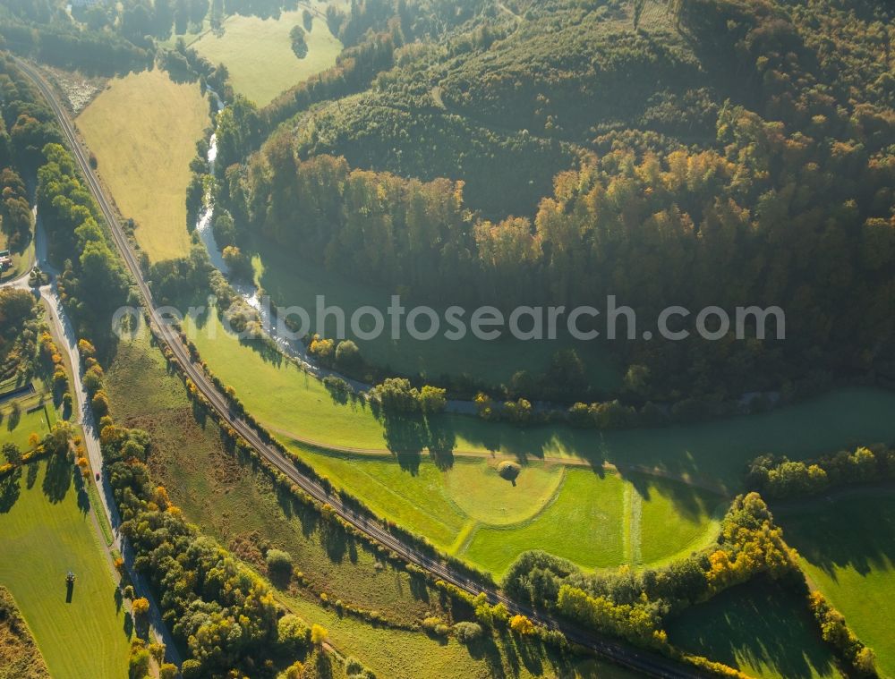 Meschede from above - Waterworks - ground storage facility at the Ruhr in Meschede in the state North Rhine-Westphalia