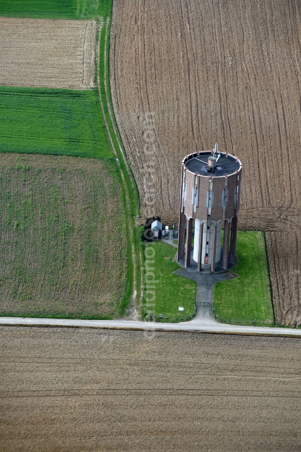 Ath from the bird's eye view: Structure of the waterworks with high storage facility in Ath in Region wallonne, Belgium