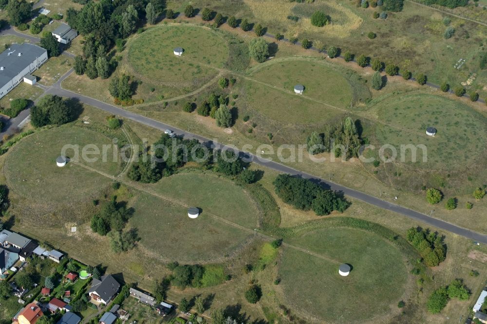 Ahrensfelde from above - Structure of the waterworks with high storage facility in Berlin