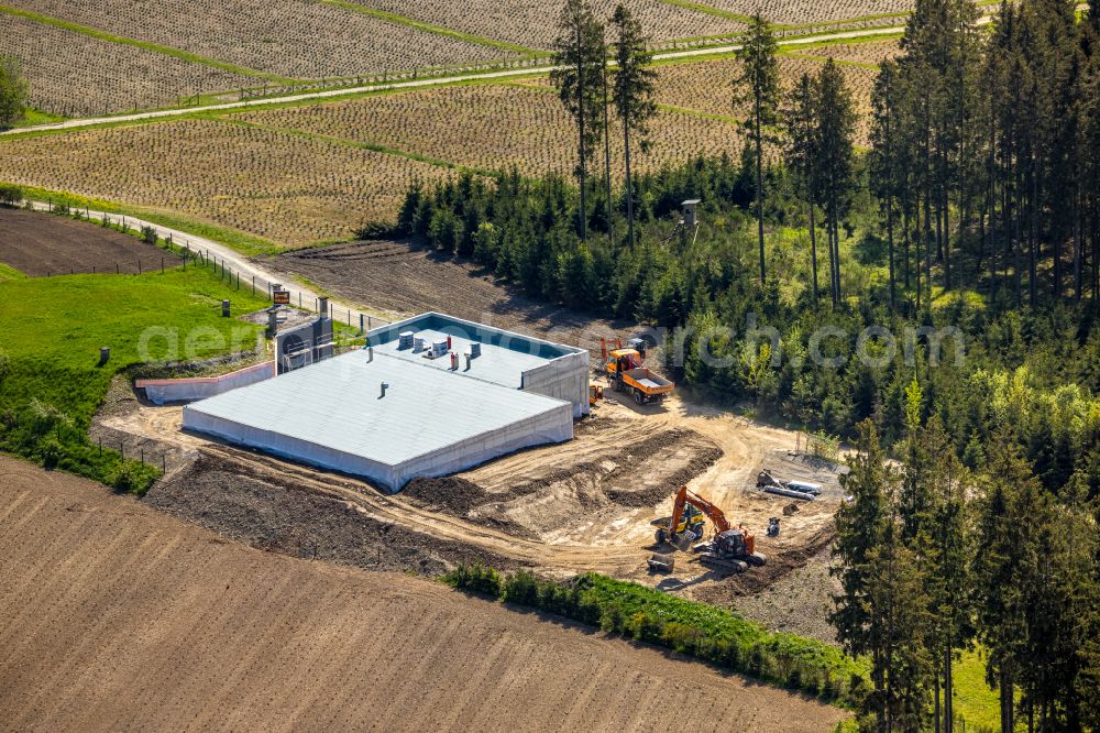 Gleidorf from the bird's eye view: Construction site for the new waterworks with high-storage facility in Gleidorf in the Sauerland in the federal state of North Rhine-Westphalia, Germany