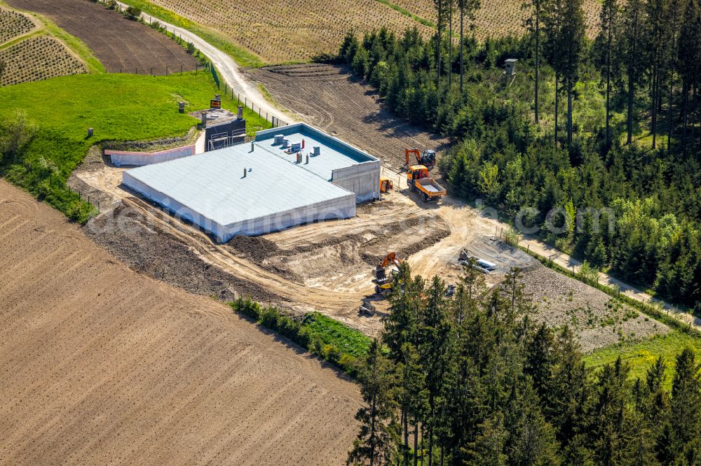 Aerial image Gleidorf - Construction site for the new waterworks with high-storage facility in Gleidorf in the Sauerland in the federal state of North Rhine-Westphalia, Germany